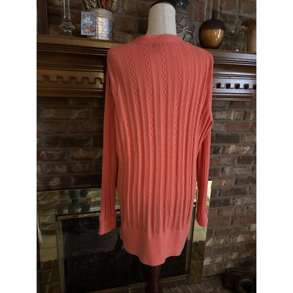 Lands' End Womens Orange Coral Ribbed Trim Cotton Button Cardigan XL 18 - Picture 3 of 6